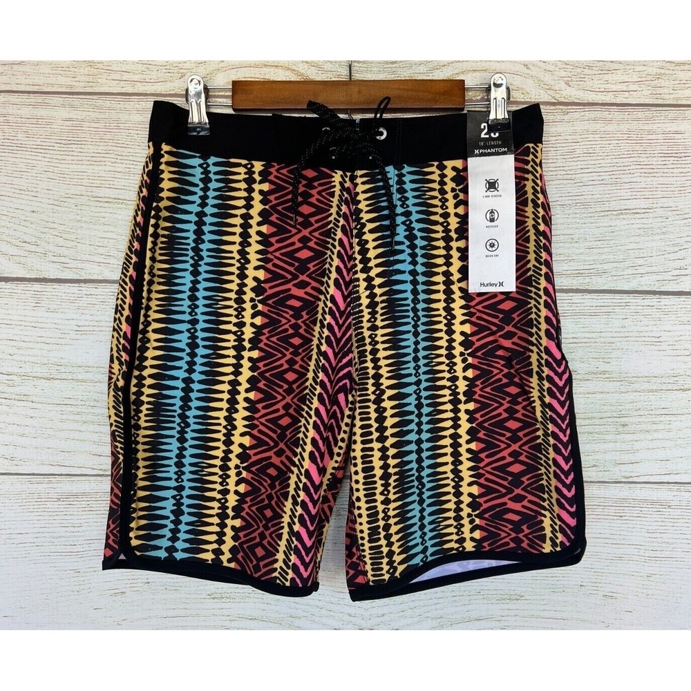 Hurley Stretch Board Shorts Mens‎ Size 28 Multi Color Zig Zag 18" Shorts New